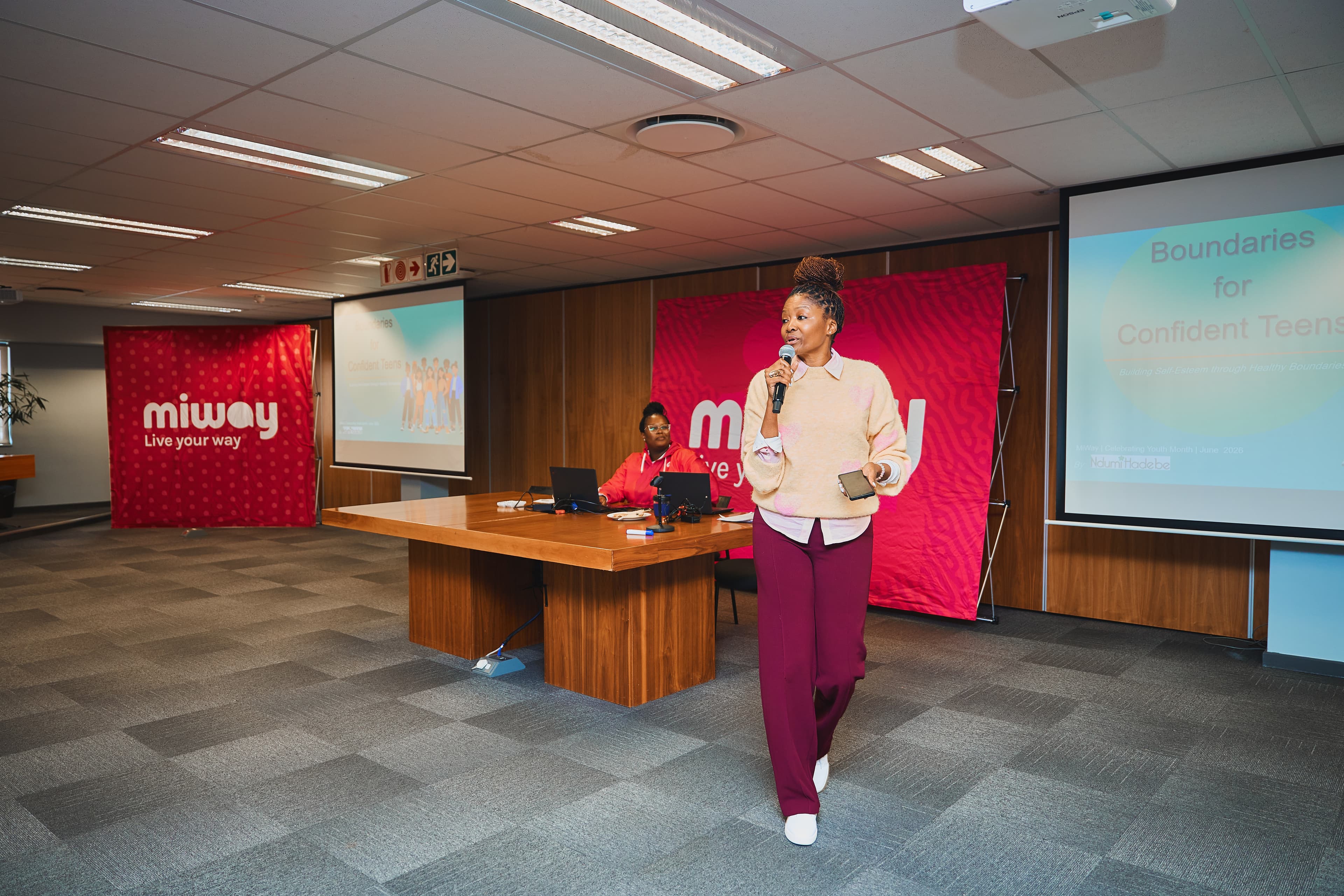 Ndumi Hadebe speaking at a MiWay session